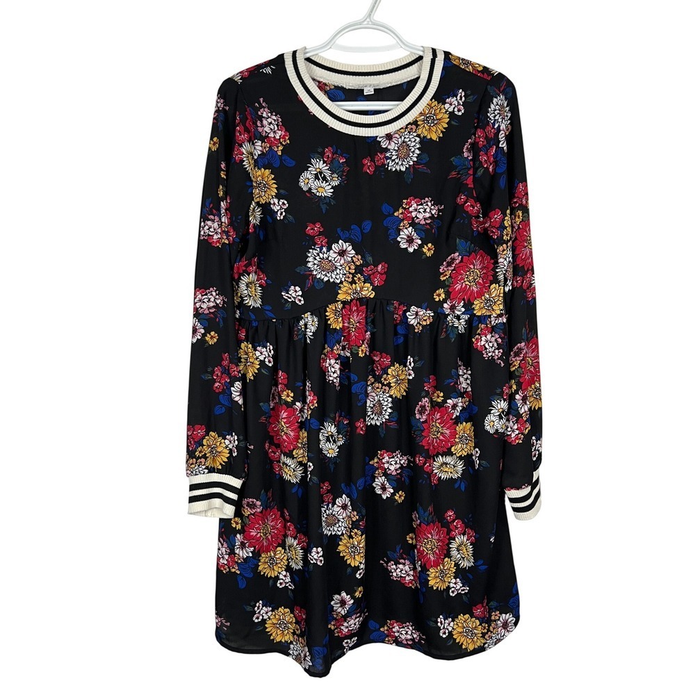 Taylor & Sage Women's Floral Mini Dress Black Long Sleeve - Size Medium